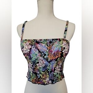Hippie Rose Black Floral Cropped Tank Women's Size Small NWT